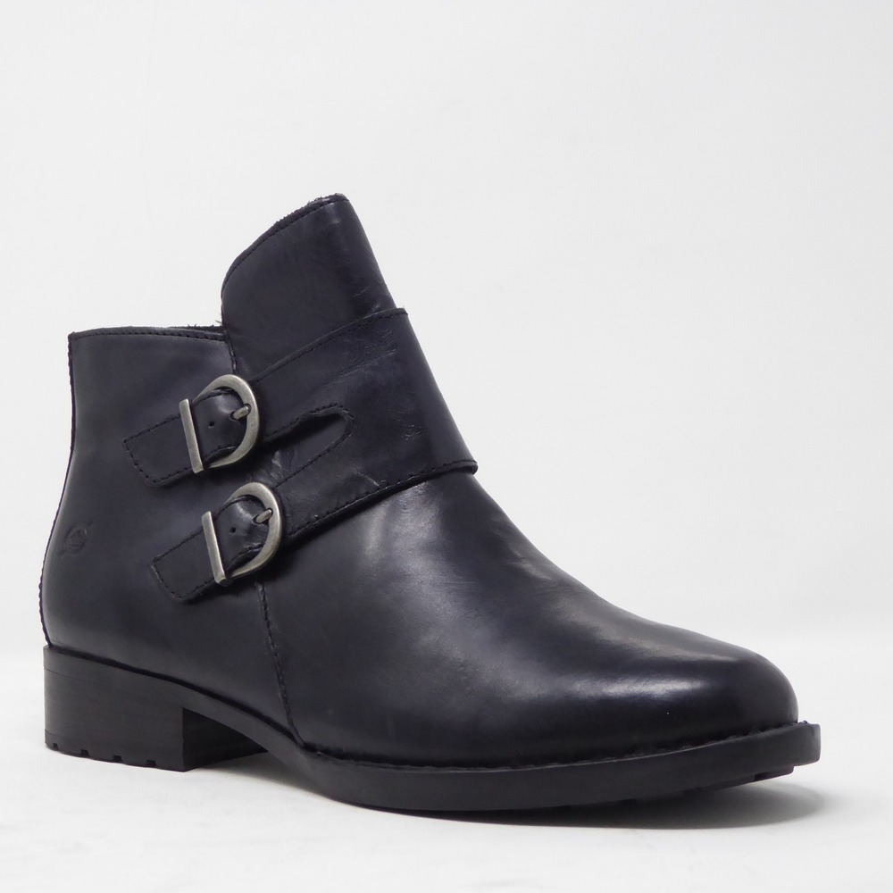 NEW Born Adler Black Leather Ankle Boots Buckle Zipper Womens Size 9.5M